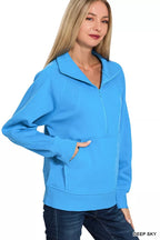 Zenana Half Zip Fleece Sweatshirt with kangaroo Pocket