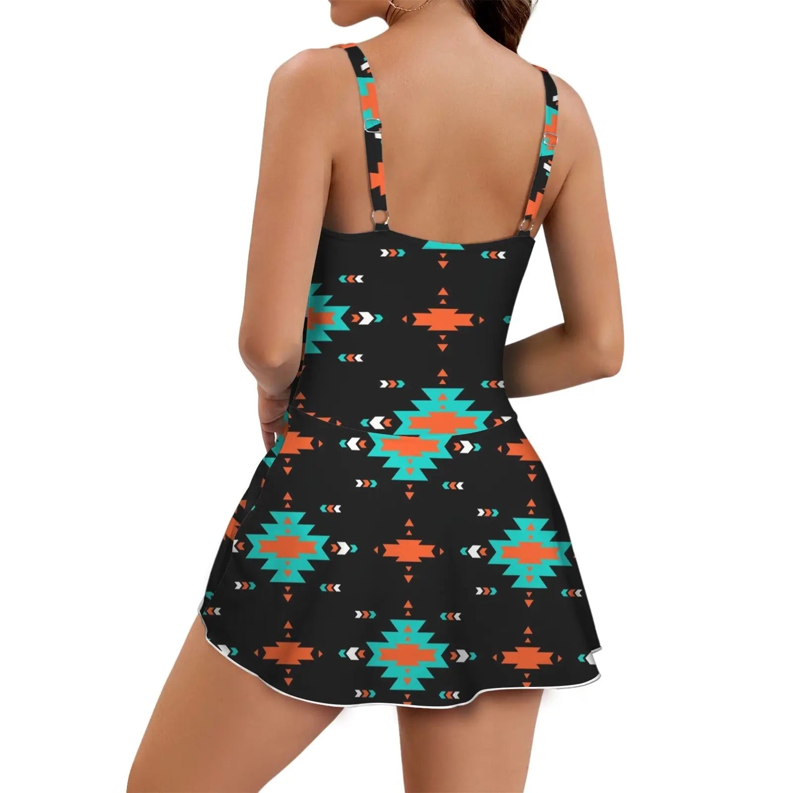 Baha Ranch Turquoise Orange Aztec Skirted Swimsuit Baha Ranch Western Wear