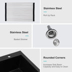 Quartz Kitchen Sink - 33' x 22' Black Granite Composite Drop-In Sink with Durable Construction