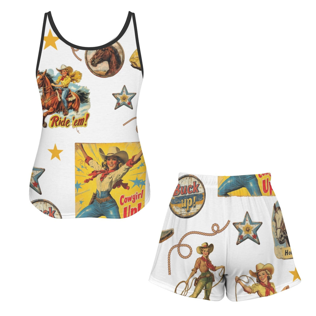 Baha Ranch Vintage Cowgirl Collage Tank Shorts Lounge Set Made in America Baha Ranch Western Wear