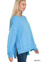 Zenana Full Size French Terry Pigment Dye & Enzyme Washing Pullover Plus Size