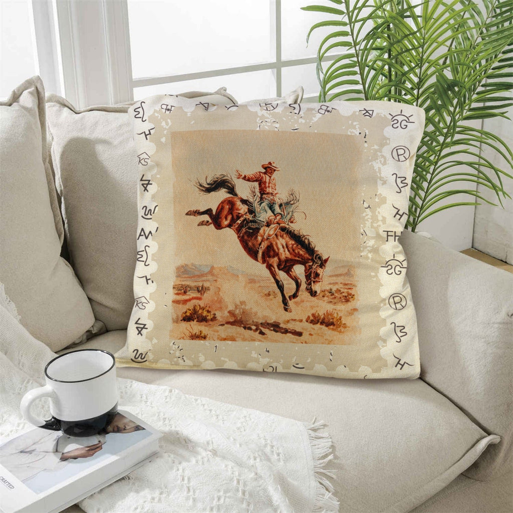 Baha Ranch Vintage Rodeo Stamp Throw Pillow Made in America Baha Ranch Western Wear