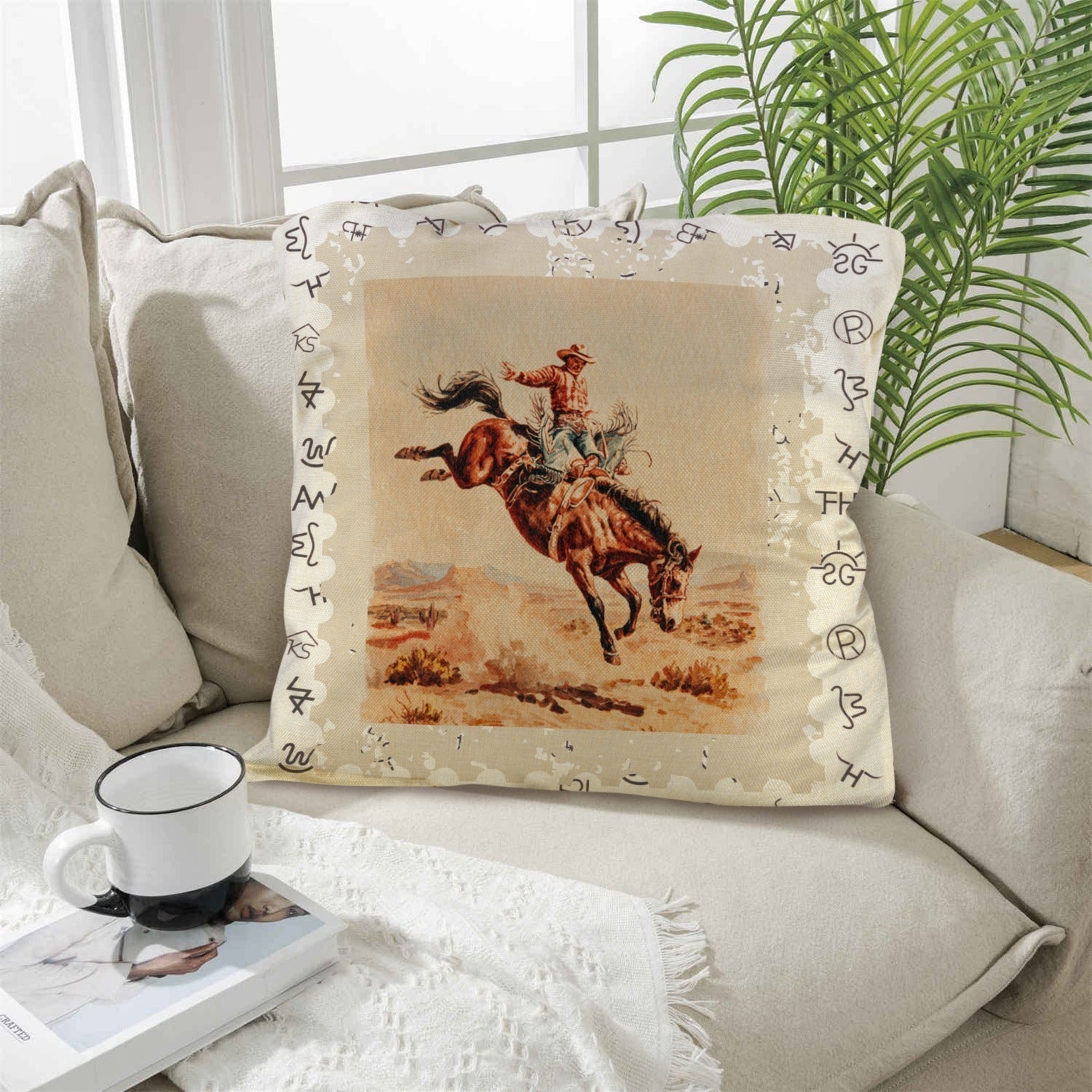 Baha Ranch Vintage Rodeo Stamp Throw Pillow Made in America Baha Ranch Western Wear