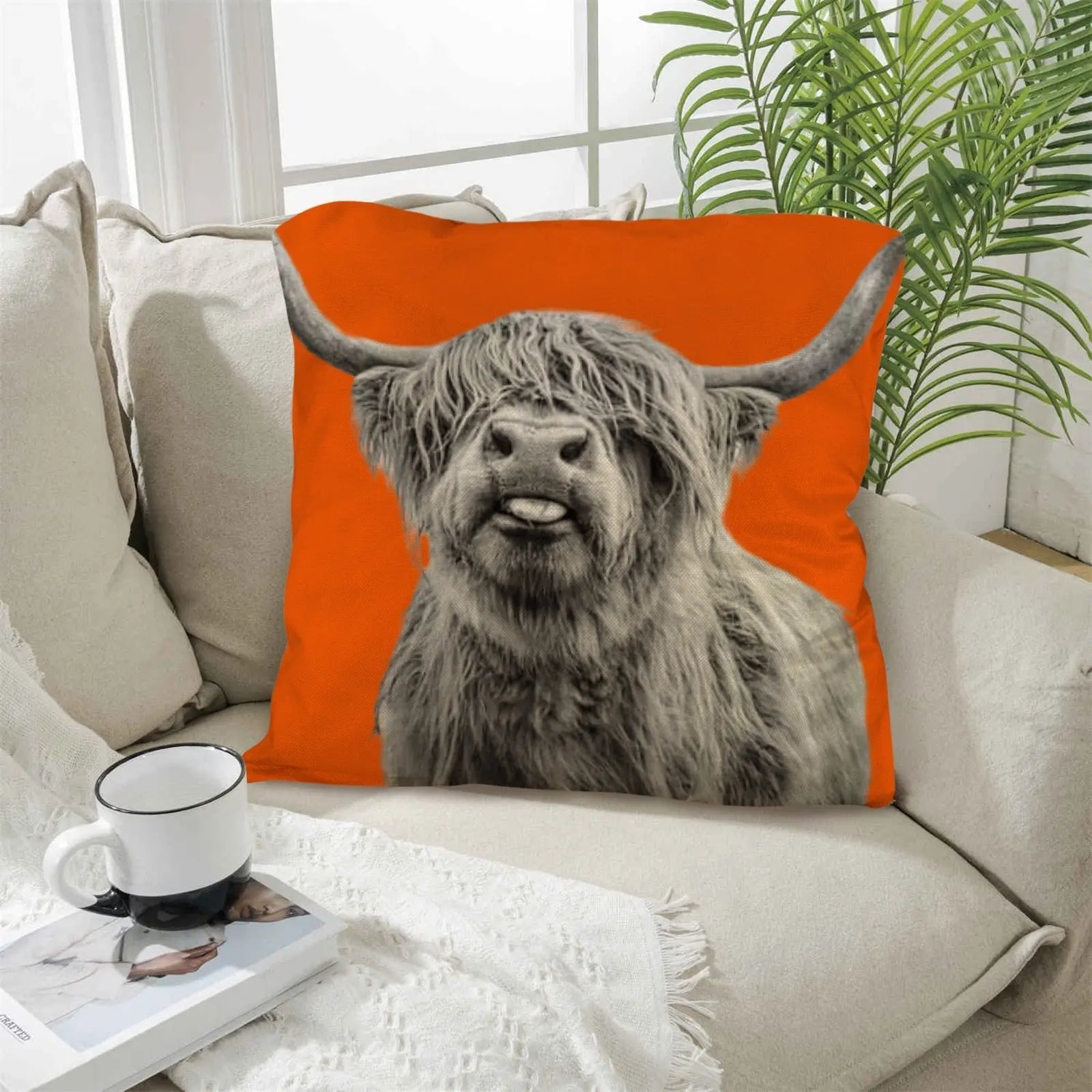 Silly HIghland Throw Pillow Case Made in America Baha Ranch Western Wear
