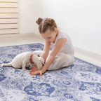 NAAR MAVAL Blue Washable Rug 2' x 3' Doormat Rug (Blue, 2' x 3')