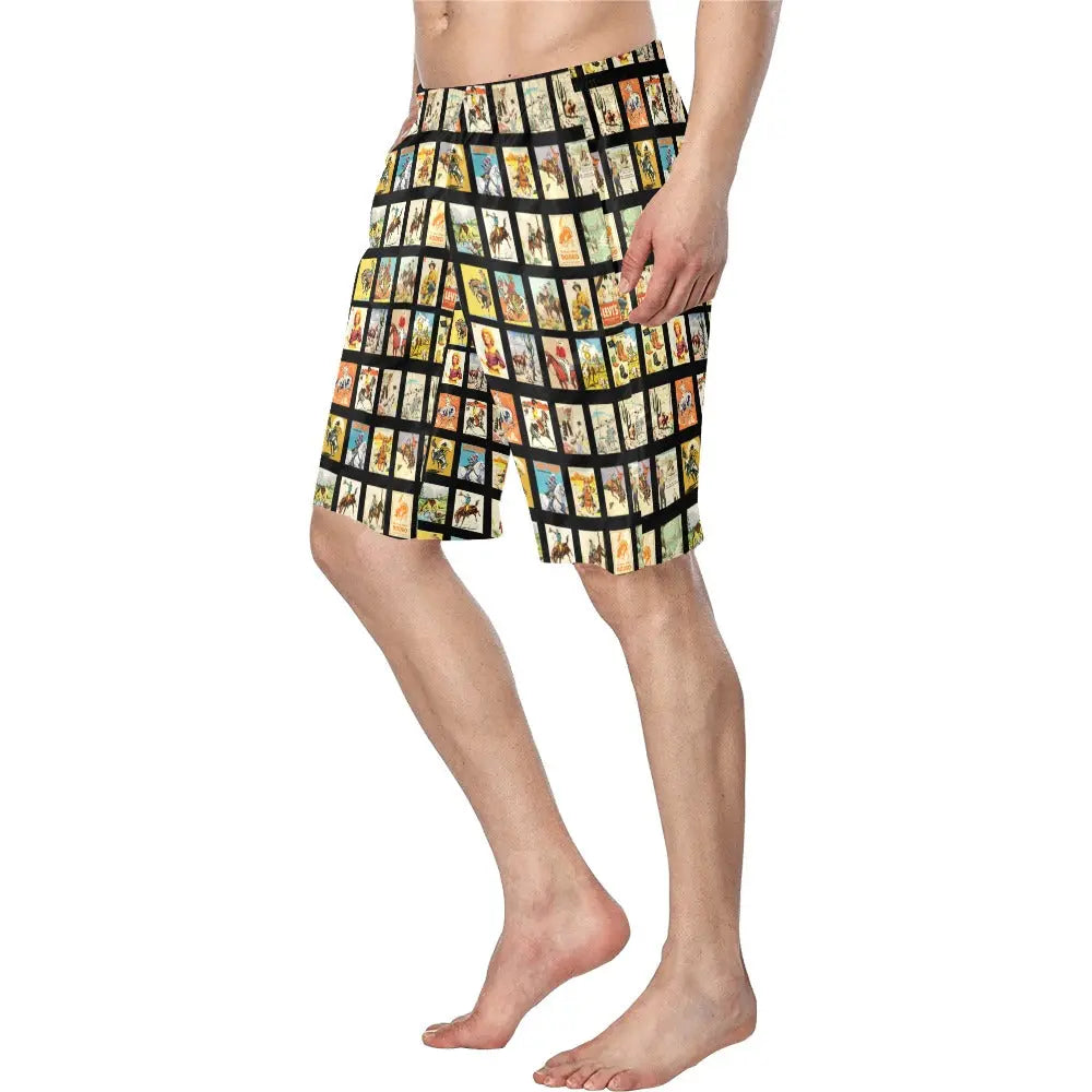 Vintage Cowboy Collage Western Men's Swim Trunk Shorts Baha Ranch Western Wear