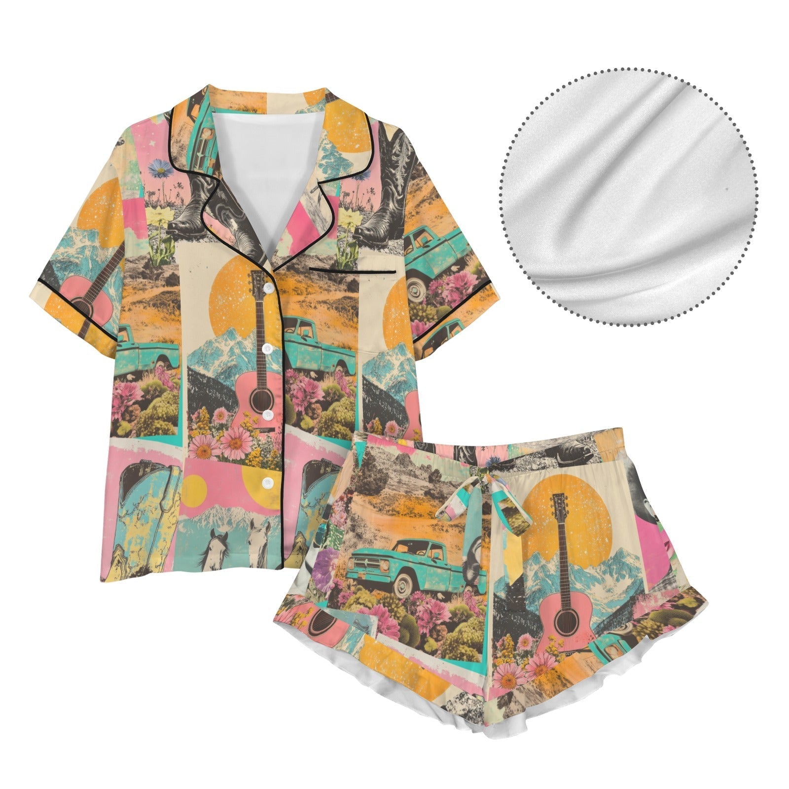 Baha Ranch Retro Pop Western Satin Pajama Set Baha Ranch Western Wear