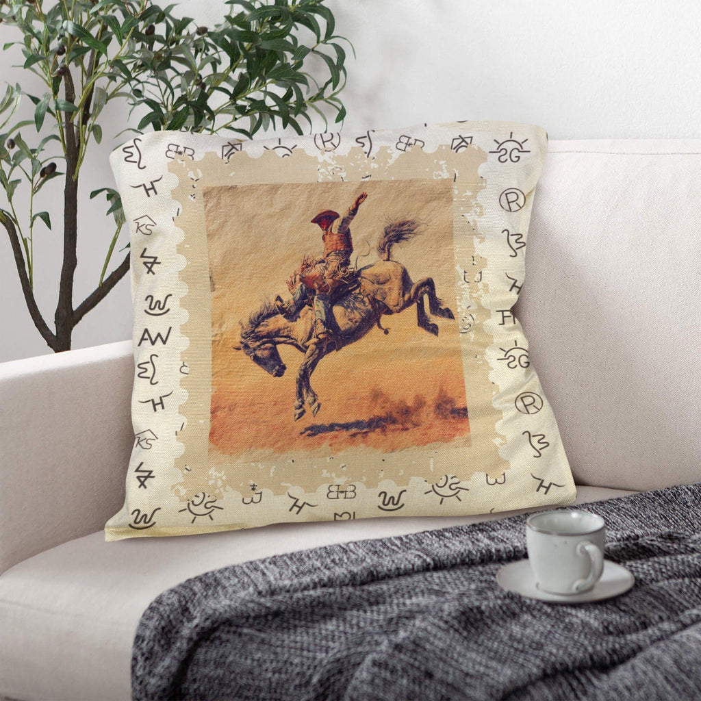 Baha Ranch Vintage Rodeo Stamp Throw Pillow Made in America Baha Ranch Western Wear