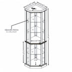 Corner Lighted Curio Cabinet Corner Glass Cabinet Lighted Curio Cabinet Corner Display Case for Living Room, Curio Cabinet, Antique collection, Wine,Bar Glass Storage Light Included,Dark oak