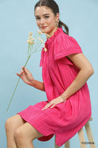 Umgee Flutter Sleeve V-Neck Shift Dress