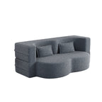 Modern Floor Sofa, with 2 Pillows, Convertible Teddy Fabric Foam Filled Bed, 15 inch Full Size Folding Mattress, Suitable for Living Room, Guest room, Game Room, Grey