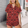 Baha Ranch Colores de Mexico Red Flamenco Mexican Tile Talavera Floral Satin Pajamas Baha Ranch Western Wear