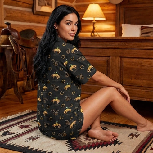 Baha Ranch Rodeo Cowboy Women's Western Short Pajama Set Made in America Baha Ranch Western Wear