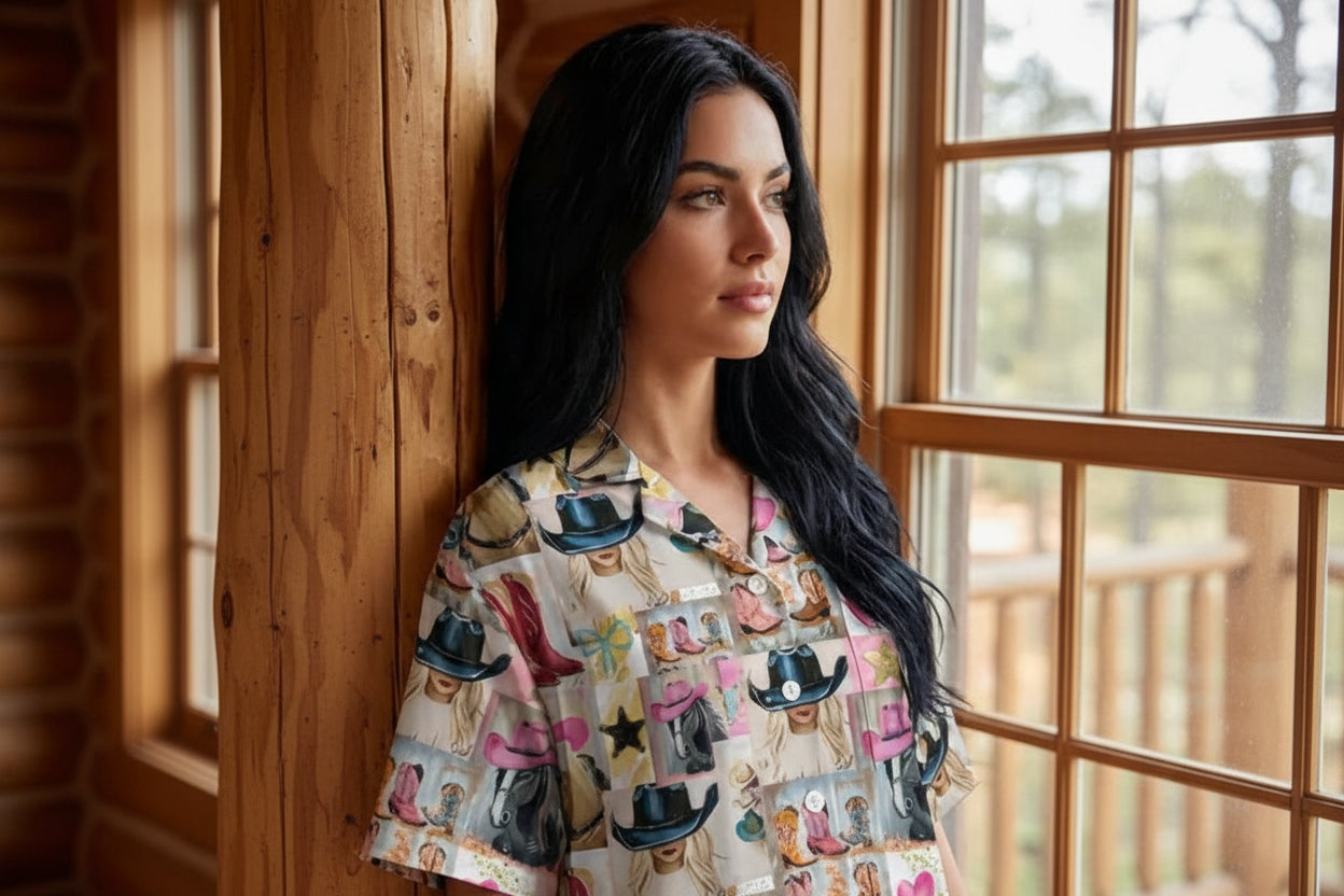 Baha Ranch Painted Cowgirl Pajama Set Made in America Baha Ranch Western Wear