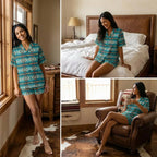 Baha Ranch Teal Aztec Women's Pajama Set Made in America Baha Ranch Western Wear