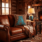 Baha Ranch Velvety Soft Western Tooled Initial Personalized Pillow Cover Made in America Baha Ranch Western Wear