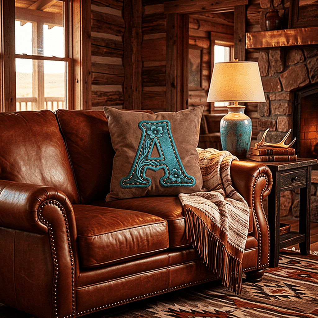 Baha Ranch Velvety Soft Western Tooled Initial Personalized Pillow Cover Made in America Baha Ranch Western Wear