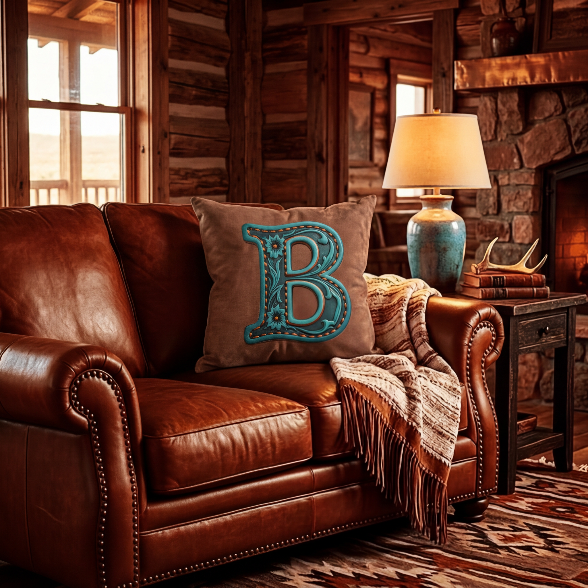 Baha Ranch Velvety Soft Western Tooled Initial Personalized Pillow Cover Made in America Baha Ranch Western Wear