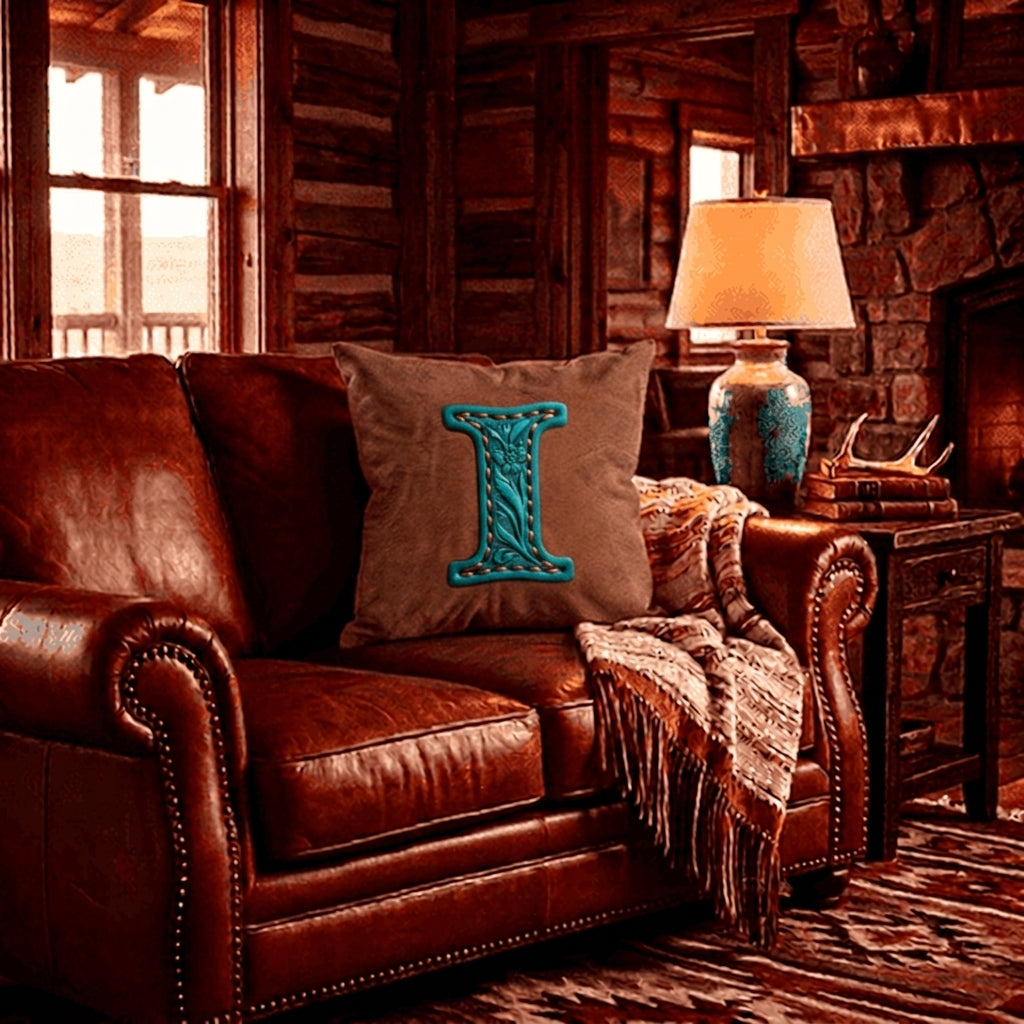 Baha Ranch Velvety Soft Western Tooled Initial Personalized Pillow Cover Made in America Baha Ranch Western Wear