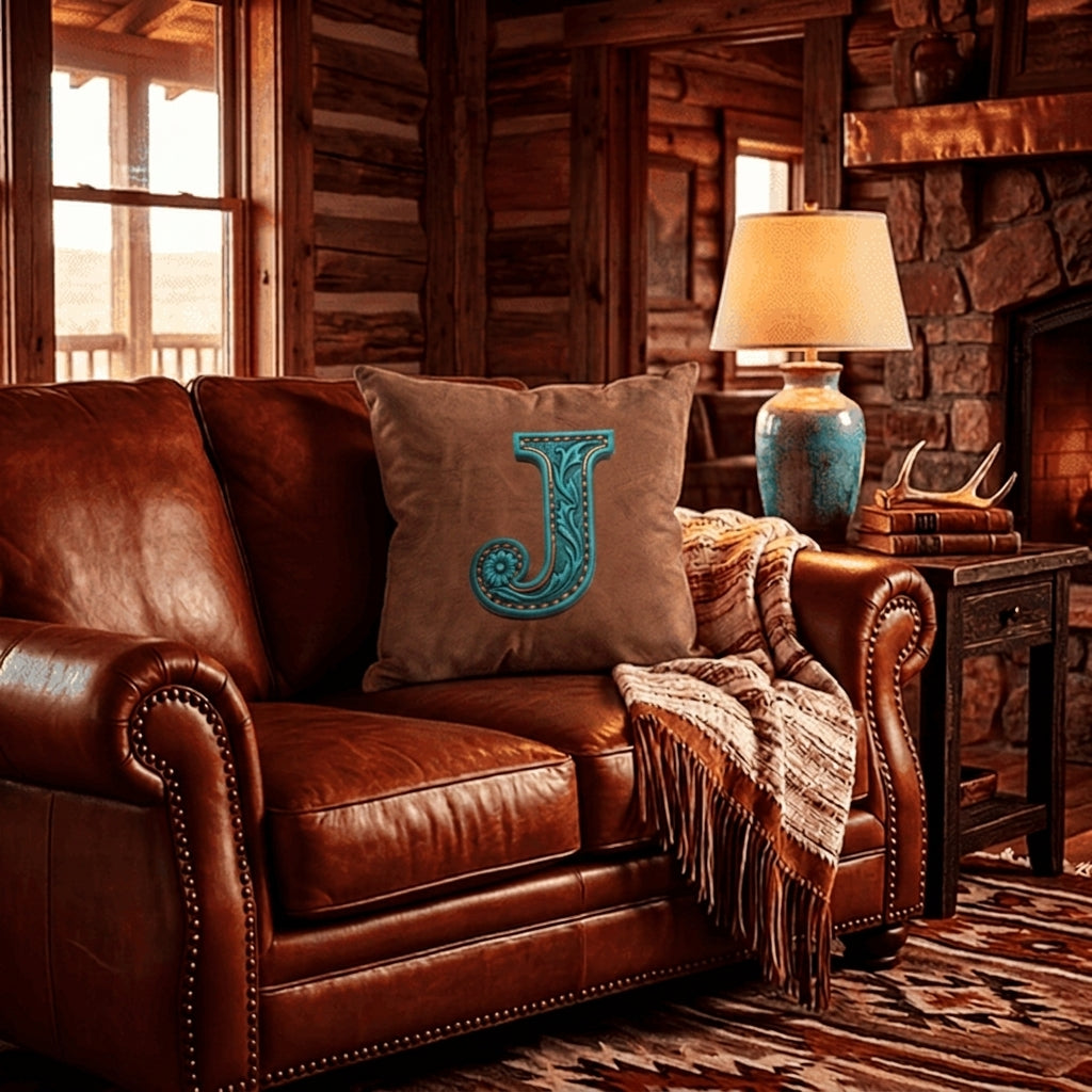 Baha Ranch Velvety Soft Western Tooled Initial Personalized Pillow Cover Made in America Baha Ranch Western Wear