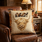 Baha Ranch Velvety Soft Howdy Highland Pillow Cover Made in America Baha Ranch Western Wear