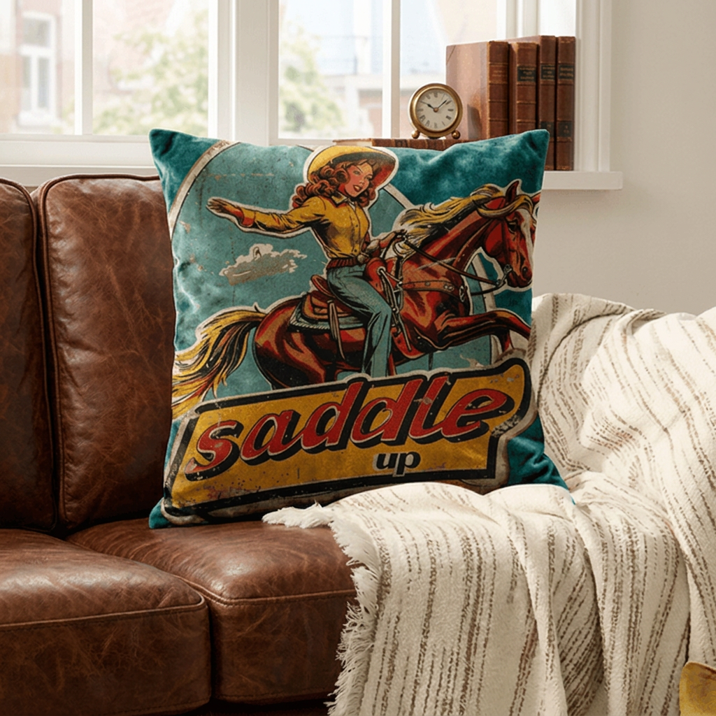 Baha Ranch Saddle Up Velvety Soft Pillow Case Made in America Baha Ranch Western Wear