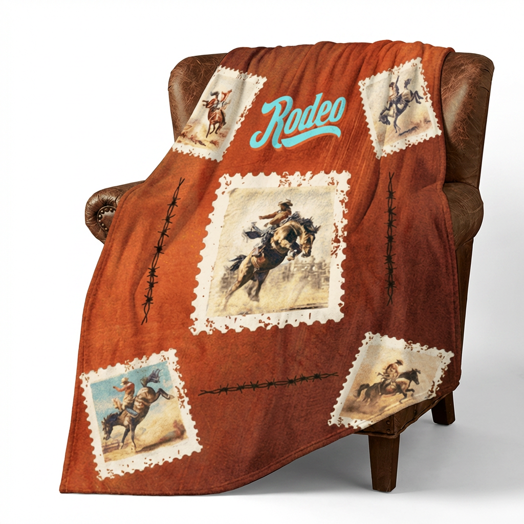 Old Rodeo Western Throw Blanket 60" x 80" Ultra Soft Made in America Baha Ranch Western Wear