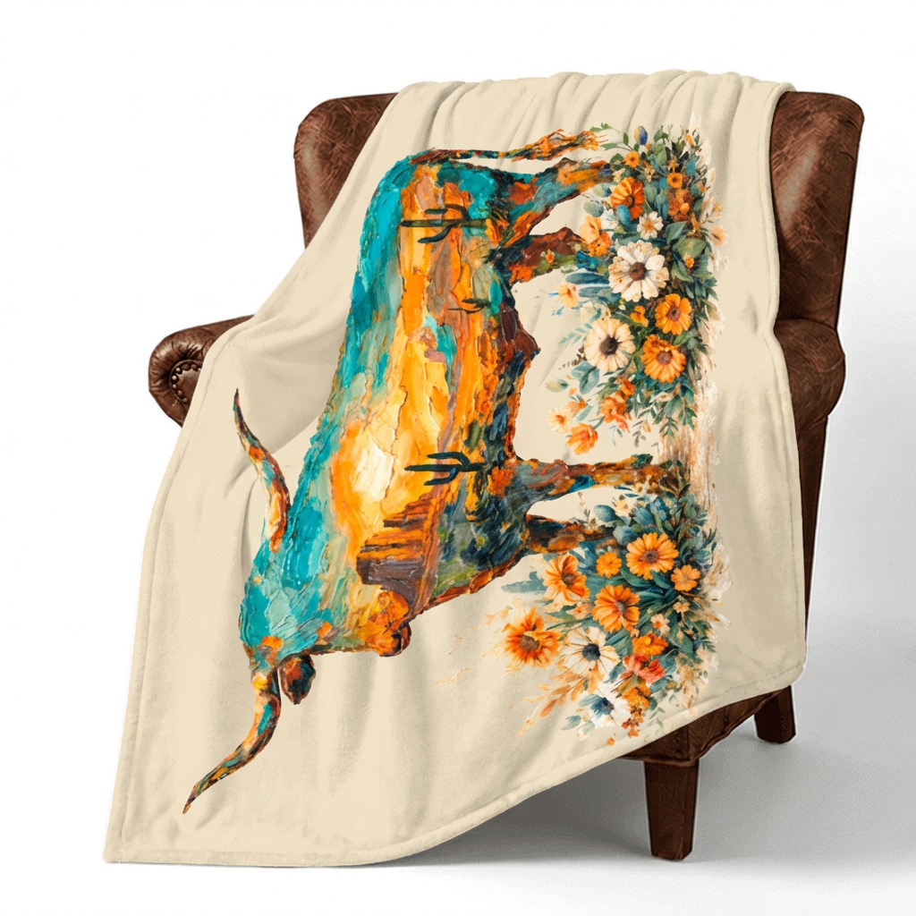 Baha Ranch Painted Longhorn Throw Blanket 60" x 80" Made in America Baha Ranch Western Wear
