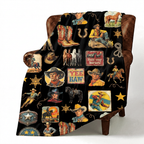 Baha Ranch Vintage Cowboy Collage Western Ultra Soft Minky Throw Blanket 60" x 80" Made in America Baha Ranch Western Wear