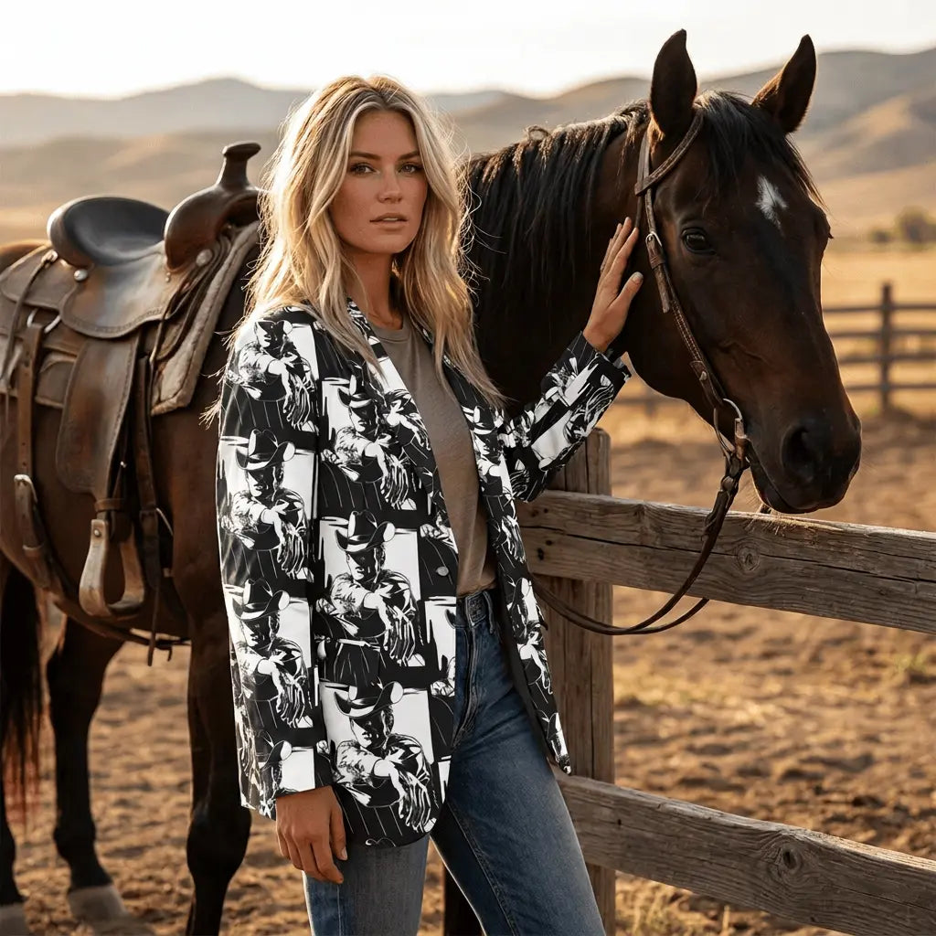 Baha Ranch Black White Cowboy Women's Western Blazer Baha Ranch Western Wear
