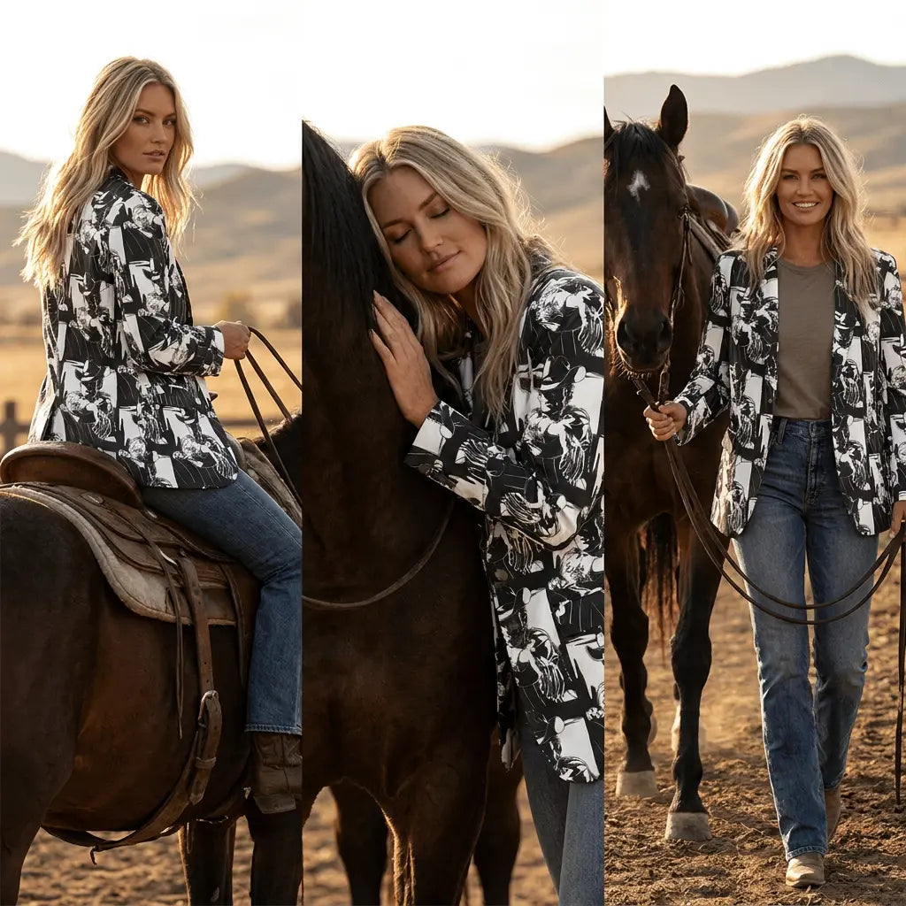 Baha Ranch Black White Cowboy Women's Western Blazer Baha Ranch Western Wear