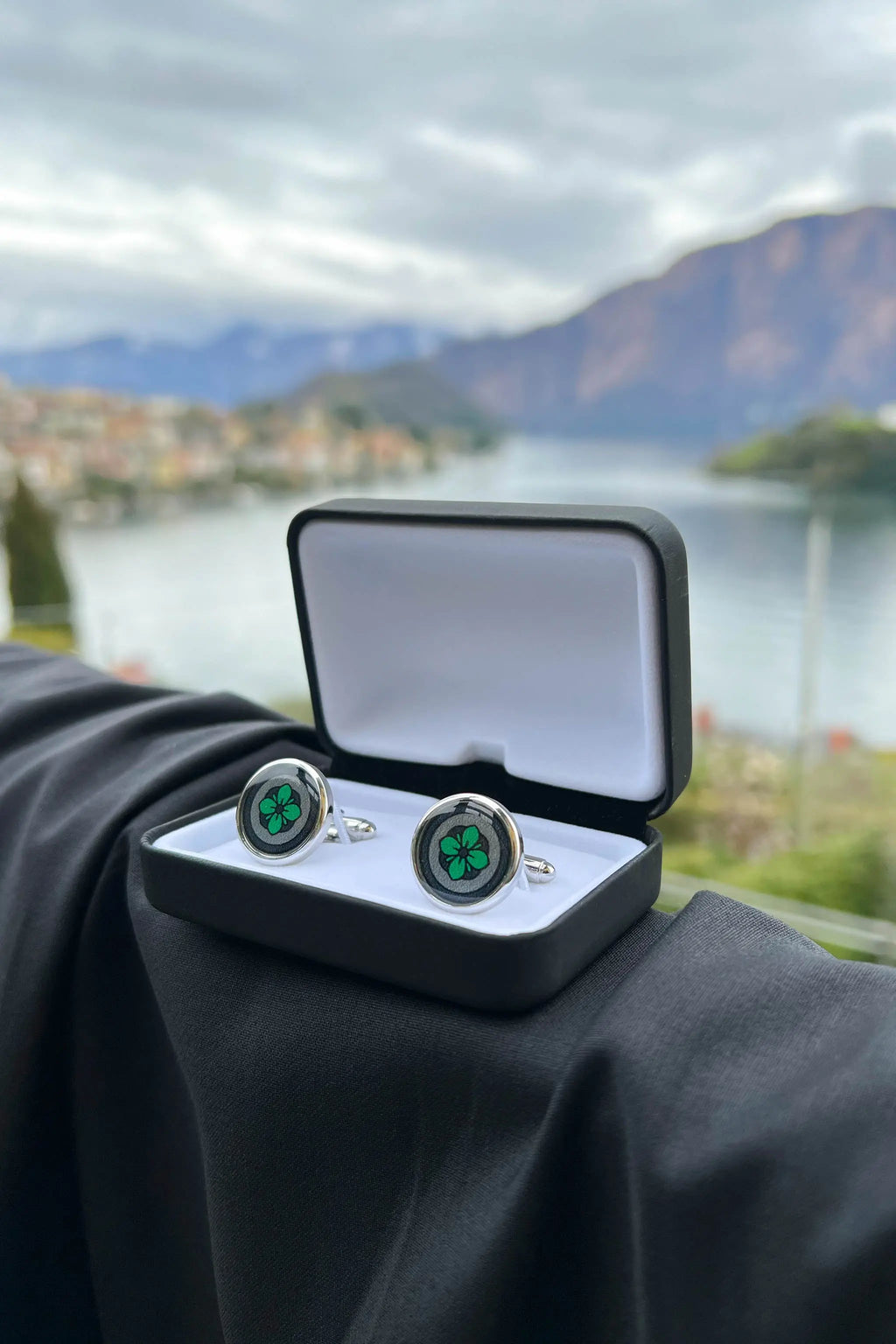 Meadow Green Floral Print Handmade Italian Cufflinks with Clear Resin ETNA