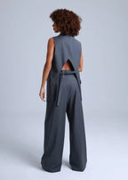 Grey Wide-Leg Virgin Wool Pants Sophia ETNA