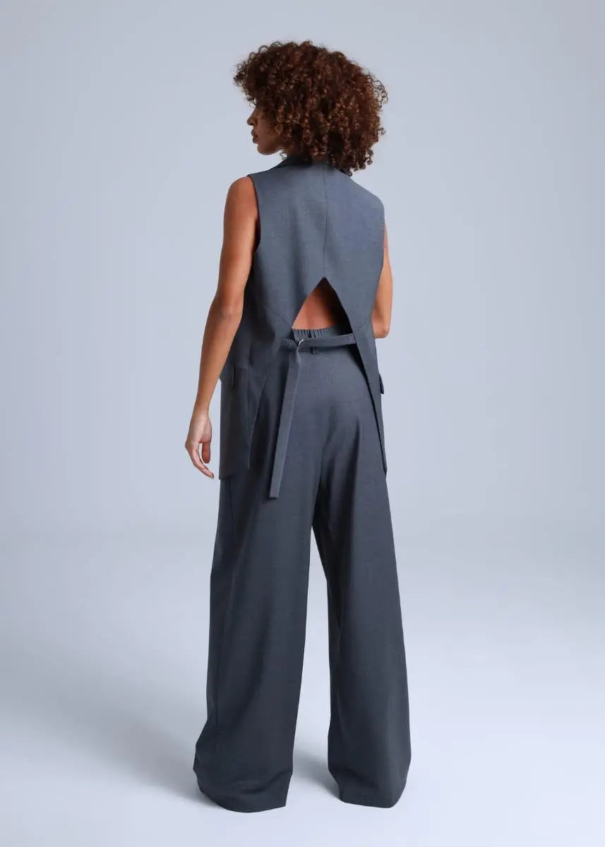 Grey Wide-Leg Virgin Wool Pants Sophia ETNA