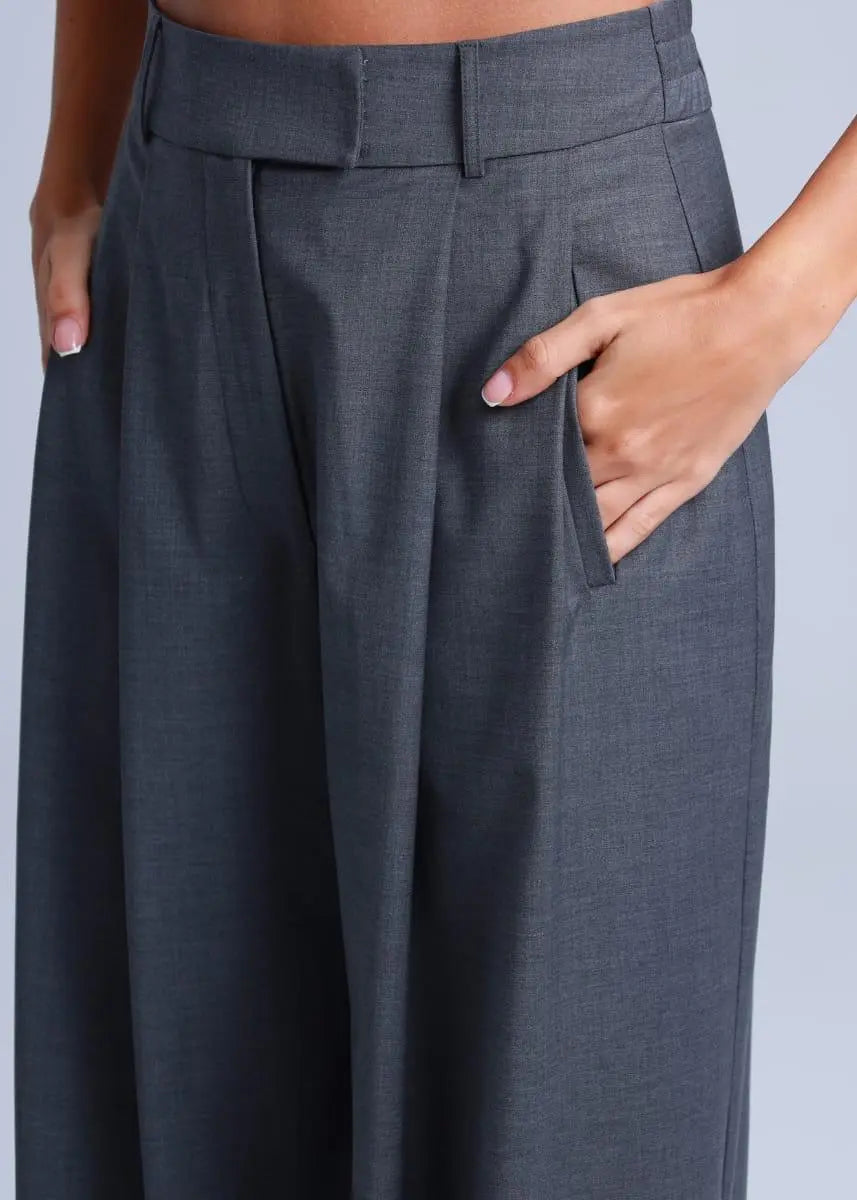 Grey Wide-Leg Virgin Wool Pants Sophia ETNA