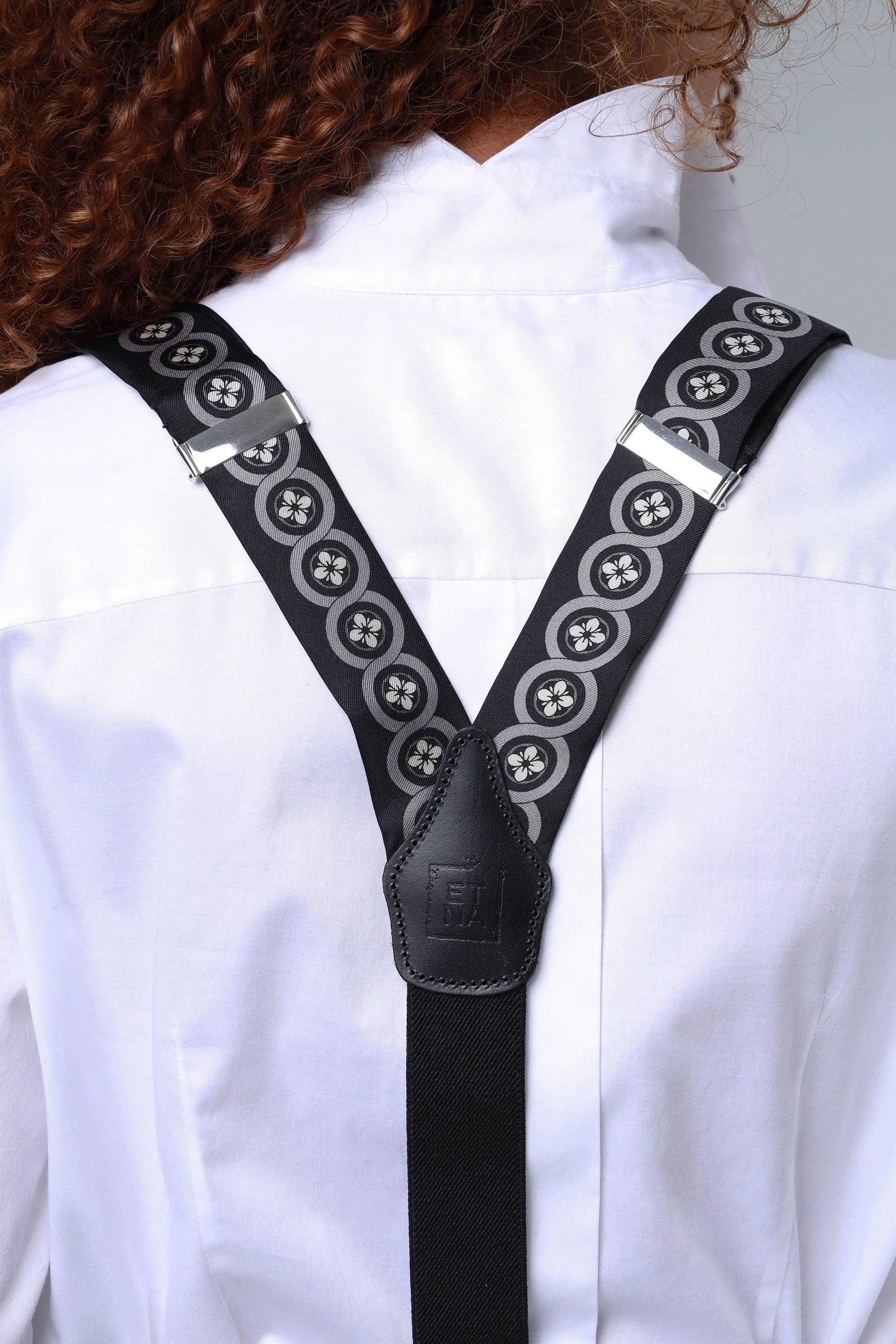 Sicily Chalk White Floral Patterned Silk Suspenders ETNA