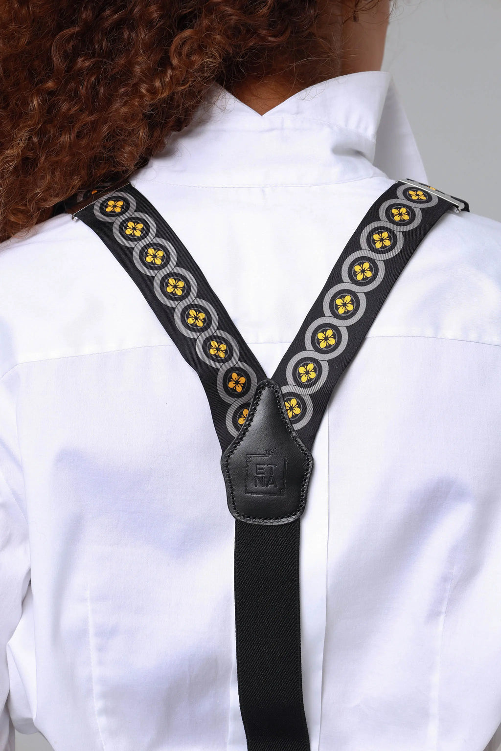Sicily Lemon Yellow Floral Patterned Silk Suspenders ETNA