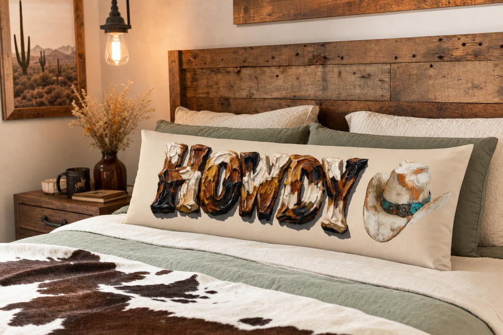 Baha Ranch Western Howdy Highland Cow Body Pillow Cover Made in America Baha Ranch Western Wear