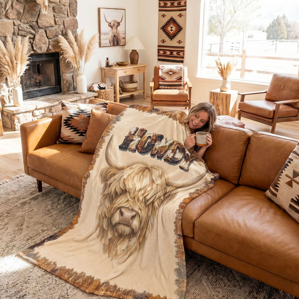 Baha Ranch Howdy Highland Throw Blanket 60" x 80" Made in America Baha Ranch Western Wear