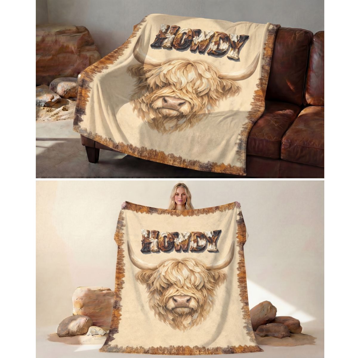 Baha Ranch Howdy Highland Throw Blanket 60" x 80" Made in America Baha Ranch Western Wear