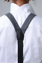 Elegant grey ultra-fine virgin wool suspenders in editorial product shot