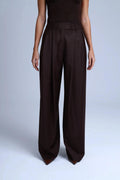 Brown Virgin Wool Pants Monica Wide-Leg in Dark Coffee ETNA