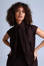 Broadway Monica Longline Virgin Wool Waistcoat in Dark Coffee ETNA