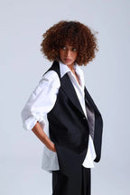 Broadway Liza Longline Virgin Wool Waistcoat in Deep Black ETNA