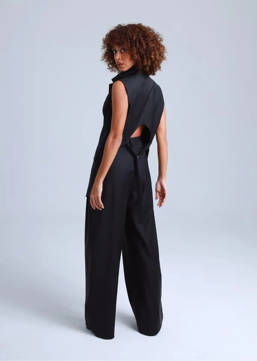 Deep Black Wide-Leg Virgin Wool Pants Liza ETNA