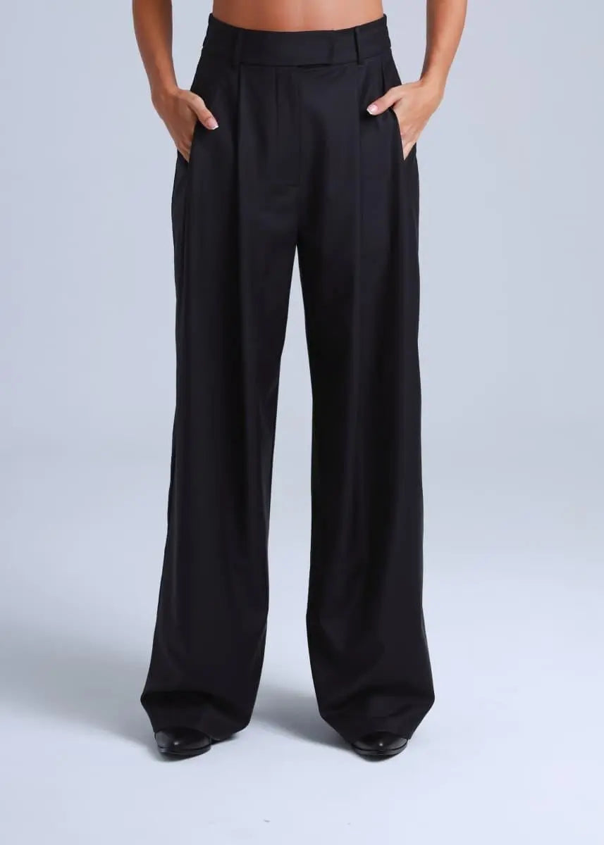 Deep Black Wide-Leg Virgin Wool Pants Liza ETNA