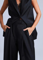 Deep Black Wide-Leg Virgin Wool Pants Liza ETNA