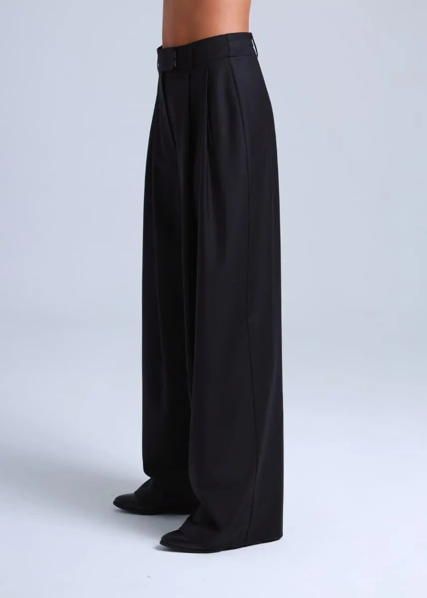 Deep Black Wide-Leg Virgin Wool Pants Liza ETNA