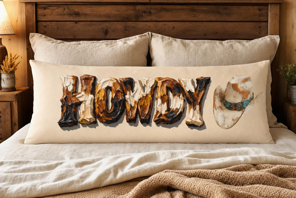 Baha Ranch Western Howdy Highland Cow Body Pillow Cover Made in America Baha Ranch Western Wear