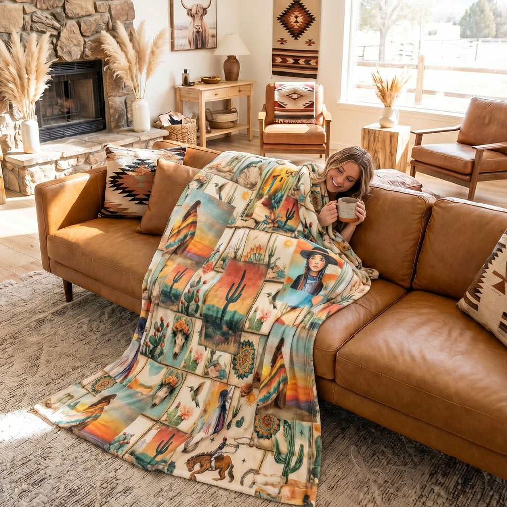 Baha Ranch Colores De Mexico Pictures of the Southwest 60" x 80" Throw Blanket Made In America Baha Ranch Western Wear